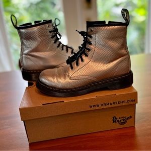 Kids silver reptile print Doc Martens.